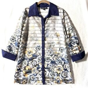 Mishca‎ Tunic Top Large L Sheer Floral Artsy Lagenlook Colorful